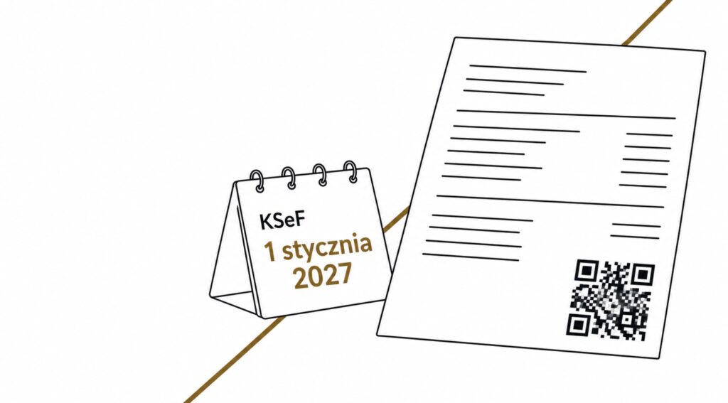 Kalendarz z datą 1 stycznia 2027 obok faktury z kodem QR, symbol obowiązku KSeF dla działalności nierejestrowanej